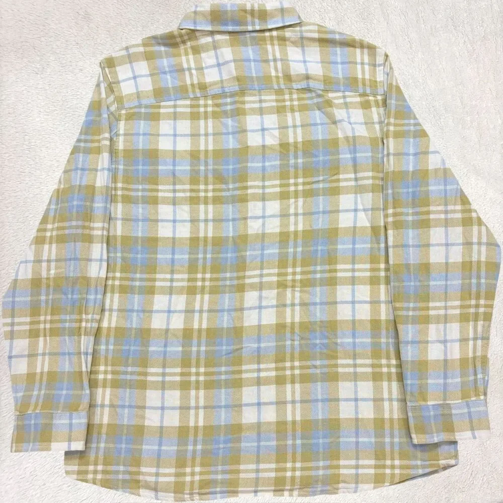 H&M Plaid Flannel Button Down Shirt Mens Large Green White Workwear Long Sleeve